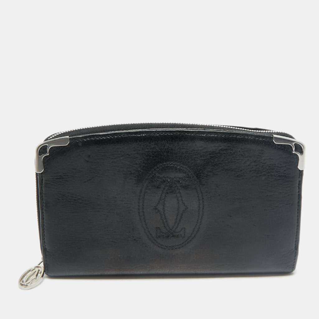 luxury-women-cartier-used-handbags-p1169857-001 Cartier Black Leather Marcello de Cartier Continental Wallet