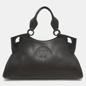 cartier black/graphite karung and leather medium marcello de cartier bag