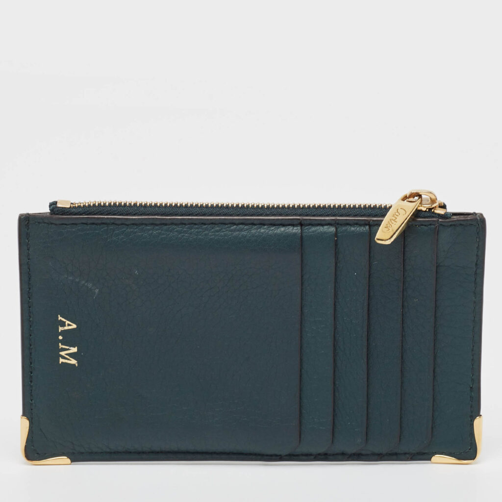 luxury-women-cartier-used-handbags-p969308-006 Cartier Green Leather Must de Cartier Zip Card Holder
