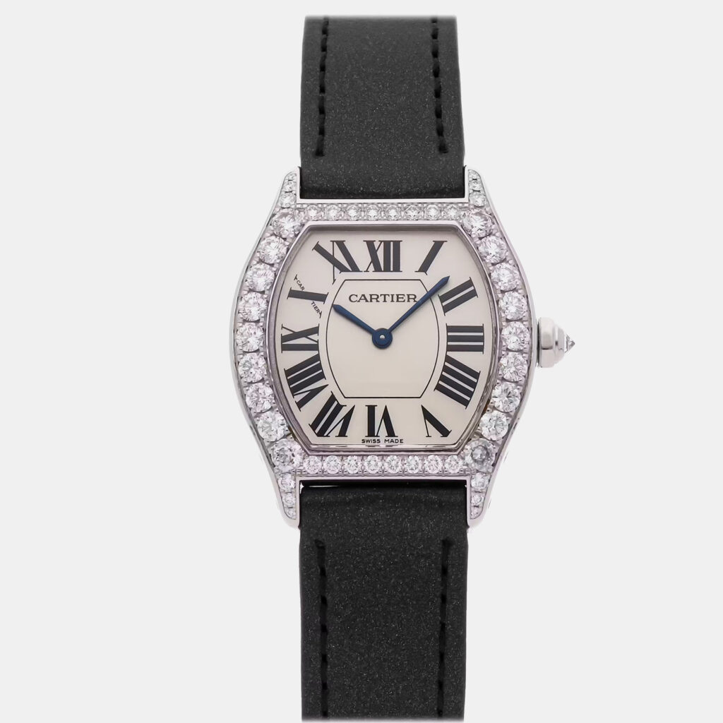 luxury-women-cartier-used-watches-p1040496-005 Cartier Silver 18k White Gold Tortue WA507231 Manual Winding Women's Wristwatch 28 mm