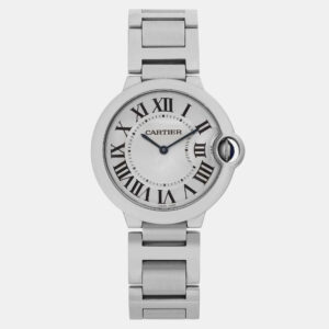 Cartier Silver Stainless Steel Ballon Bleu W69011Z4 Quartz Men's Wristwatch 36 mm
