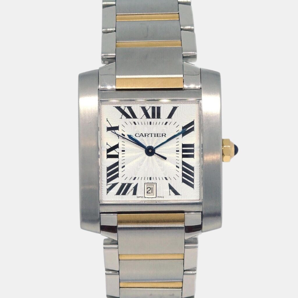 luxury-women-cartier-used-watches-p1112227-001 Cartier Beige Stainless Steel Tank Francaise W51005Q4 Quartz Women's Wristwatch 27 mm