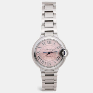 Cartier Pink Stainless Steel Blue Sapphire Ballon Bleu de Cartier W6920100 Women's Wristwatch 33mm