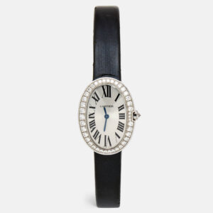 Cartier Silver 18K White Gold Diamond Satin Baignoire WB520027 Women's Wristwatch 25 mm
