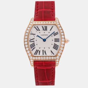 Cartier Tortue WA501008 Manual Winding Rose Gold Silver Dial Women's Wristwatch 31mm