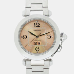 Cartier Pink Stainless Steel Pasha C W31058M7 Automatic Women's Wristwatch 35.5 mm