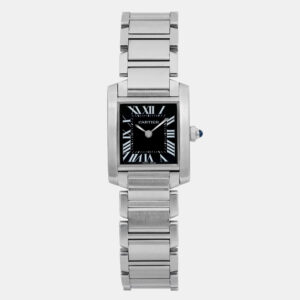 Cartier Black Stainless Steel Tank Francaise W51026Q3 Quartz Women's Wristwatch 20 mm