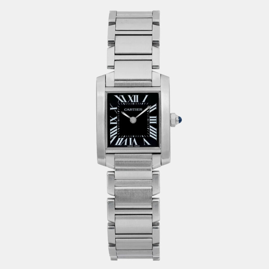 luxury-women-cartier-used-watches-p1160607-006 Cartier Black Stainless Steel Tank Francaise W51026Q3 Quartz Women's Wristwatch 20 mm