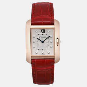 Cartier Silver 18k Rose Gold Tank Anglaise WJTA0009 Automatic Women's Wristwatch 26 mm