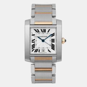 Cartier Silver 18k Yellow Gold Stainless Steel Tank Francaise W51005Q4 Automatic Women's Wristwatch 28 mm