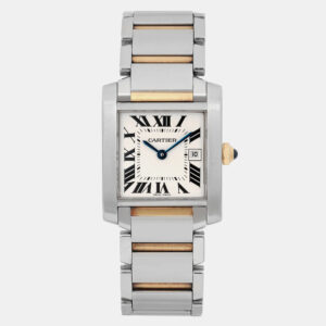 Cartier Cream 18k Yellow Gold Stainless Steel Tank Francaise W51012Q4 Quartz Women's Wristwatch 25 mm