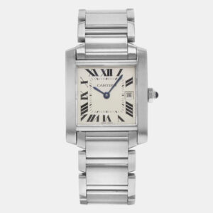 Cartier Silver Stainless Steel Tank Francaise W51011Q3 Quartz Women's Wristwatch 25 mm