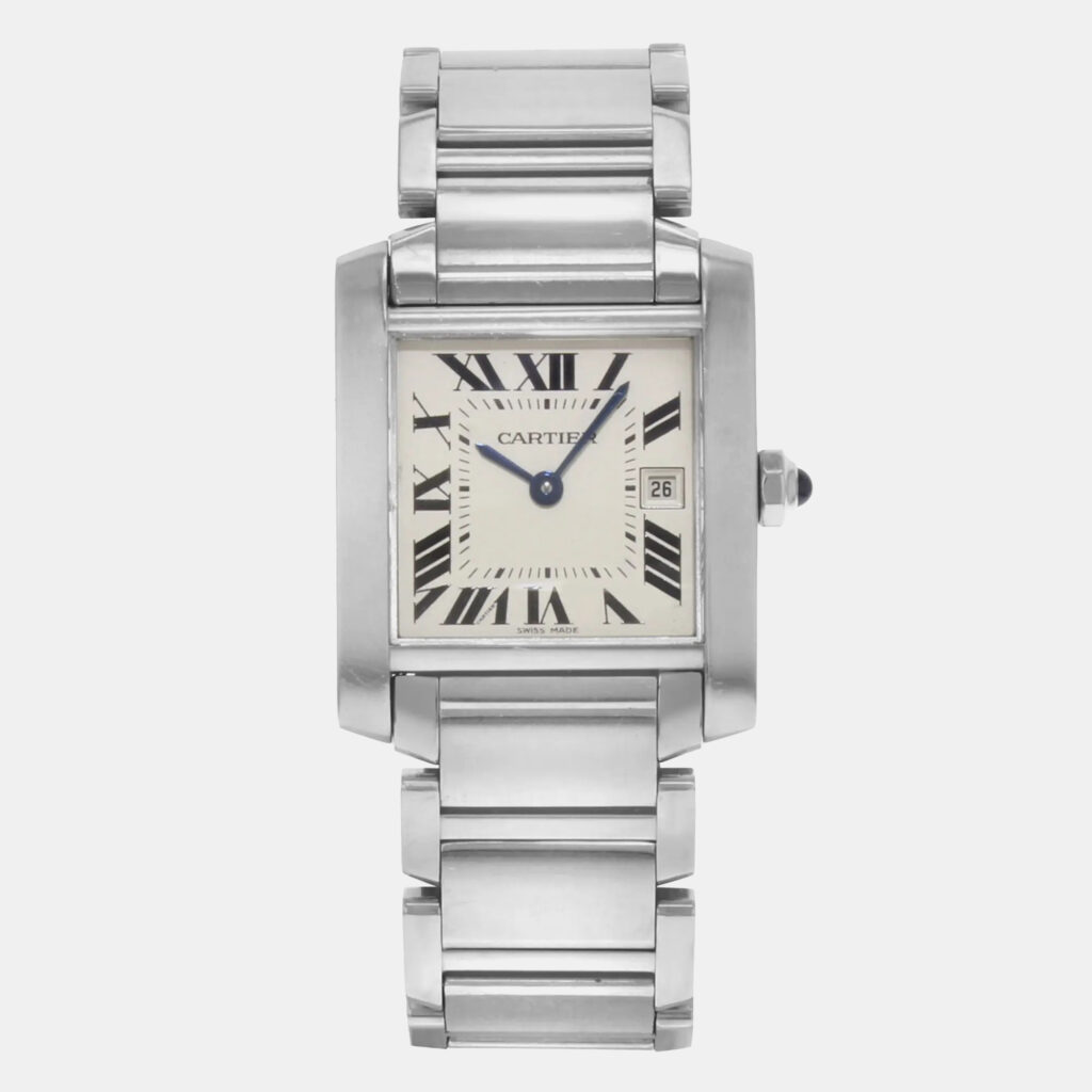 luxury-women-cartier-used-watches-p1160728-006 Cartier Silver Stainless Steel Tank Francaise W51011Q3 Quartz Women's Wristwatch 25 mm