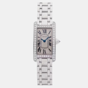 Cartier Tank Americaine WB7073L1 Quartz White Gold Silver Dial Women's Wristwatch 18mm