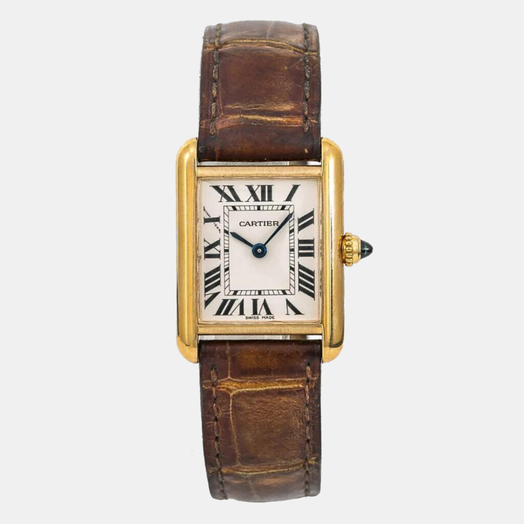 luxury-women-cartier-used-watches-p1165737-003 Cartier Tank Louis White 18K Yellow Gold Quartz Women's Wristwatch 22 mm
