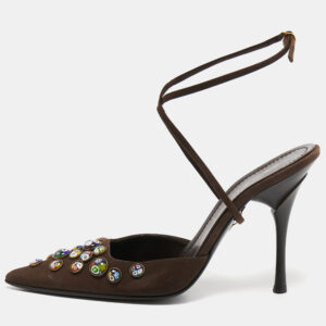 Casadei Dark Brown Nubuck Leather Pointed Toe Ankle Wrap Sandals Size 38