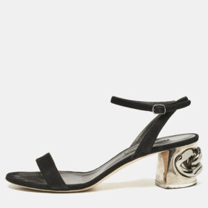 Casadei Black Suede Ankle Strap Block Heel  Sandals Size 39
