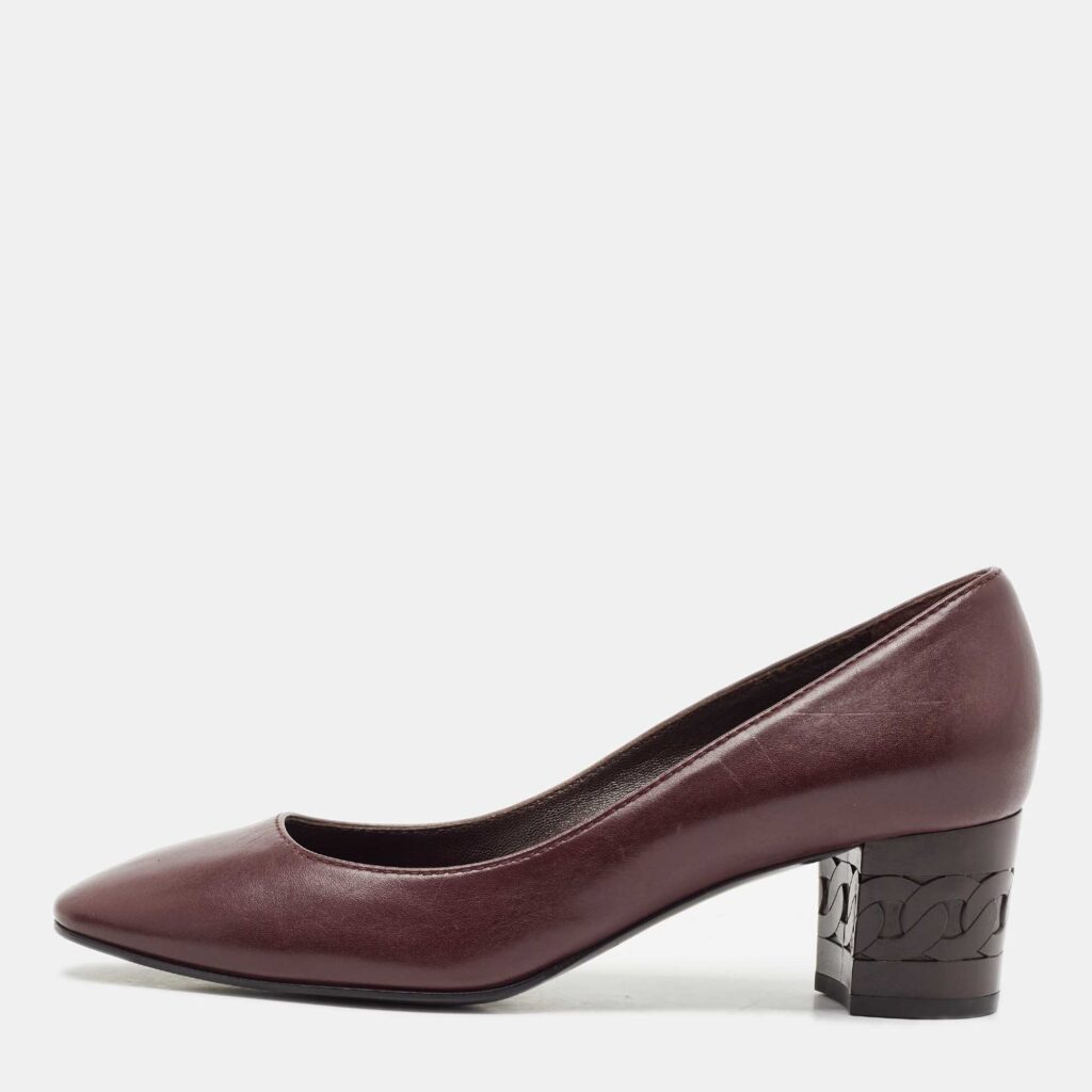 luxury-women-casadei-used-shoes-p1129529-003 Casadei Purple Leather Embossed Chain Heel Pumps Size 37