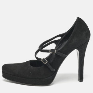 Casadei Black Suede Mary Jane Platform Pumps Size 36