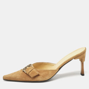 Casadei Brown Suede Buckle Pointed Toe Mules Size 38.5