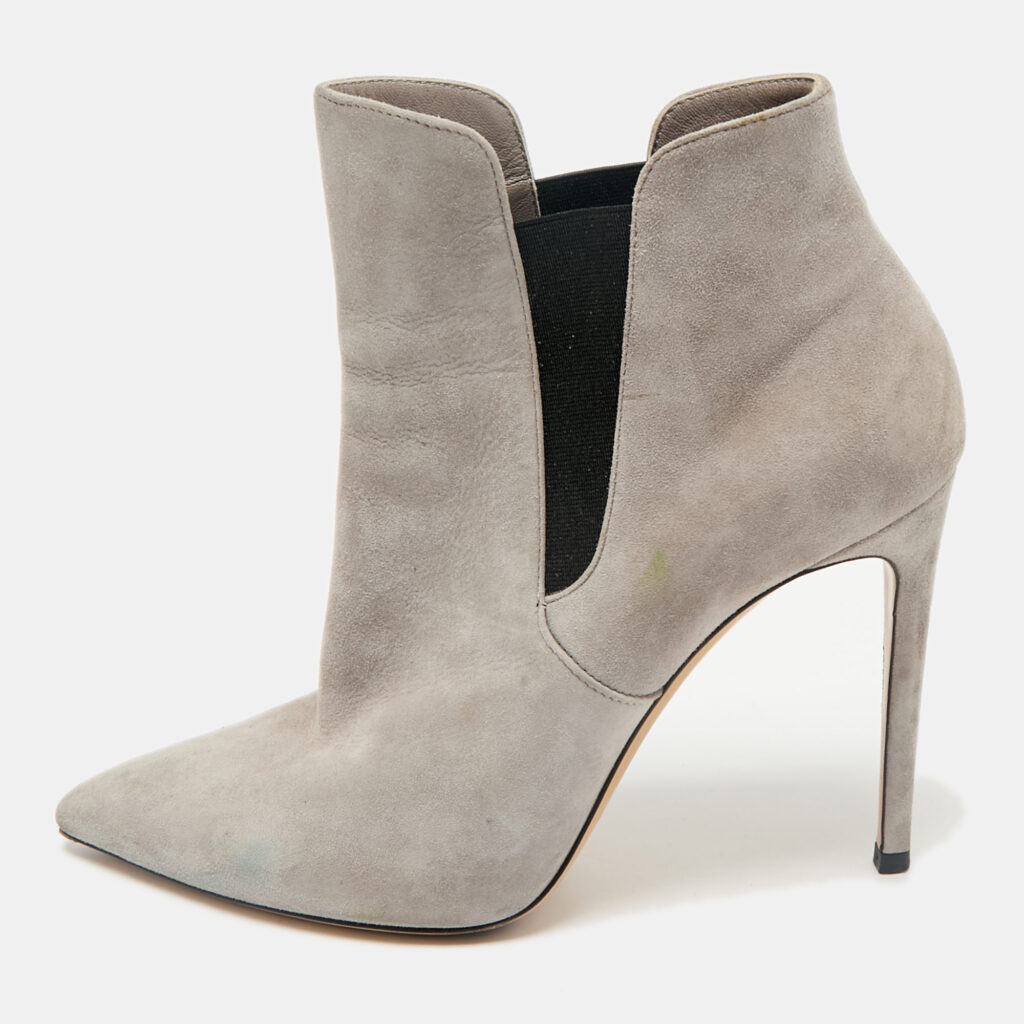 luxury-women-casadei-used-shoes-p1158391-001 Casadei Grey Suede Pointed Toe Ankle Length Boots Size 39
