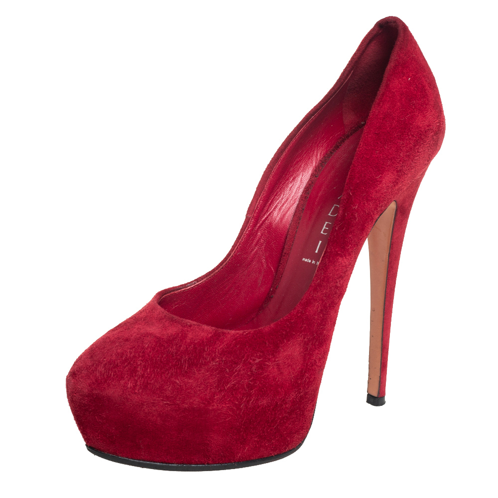 luxury-women-casadei-used-shoes-p437379-003 Casadei Red Suede Platform Pumps Size 37