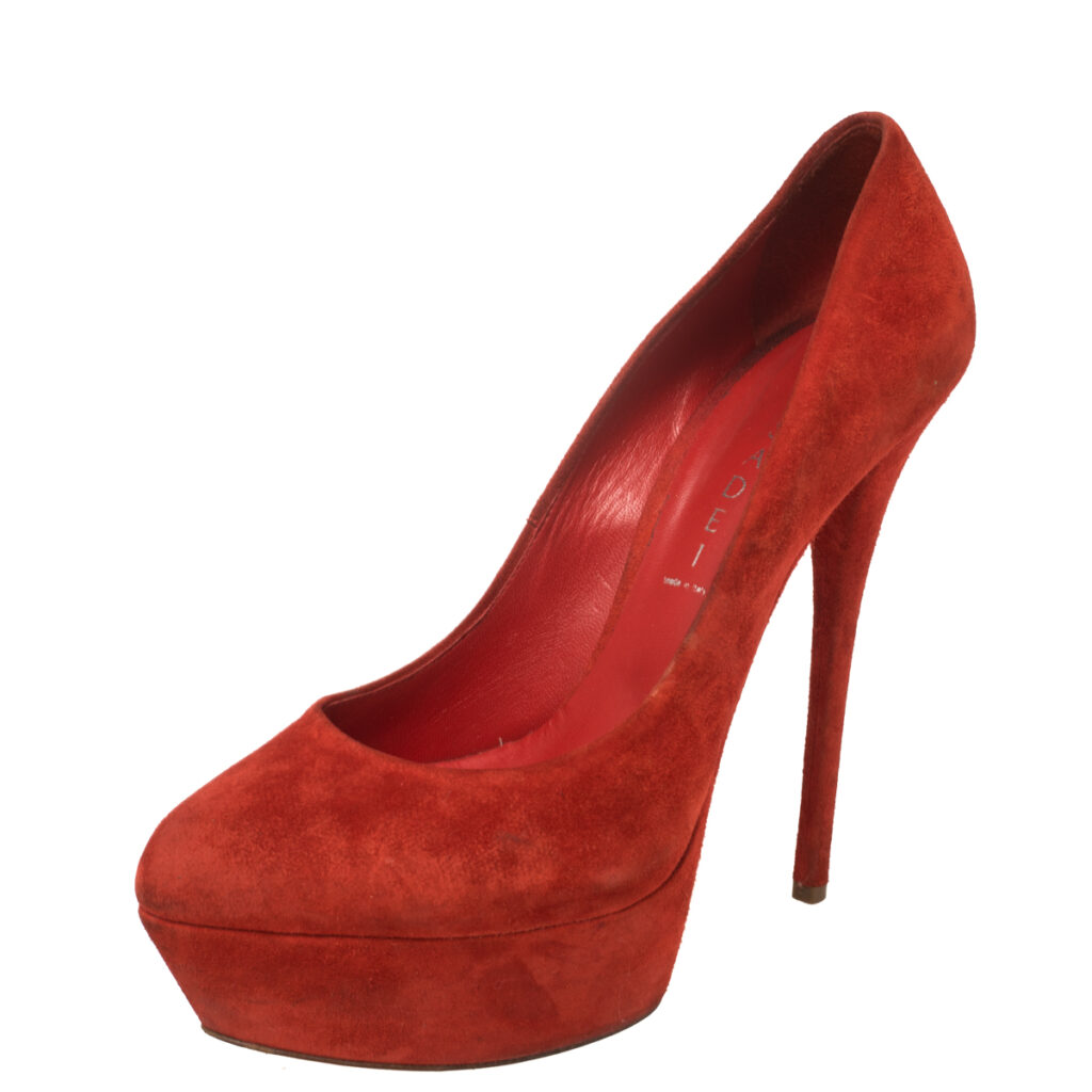 luxury-women-casadei-used-shoes-p442085-006 Casadei Red Suede Platform Pumps Size 40