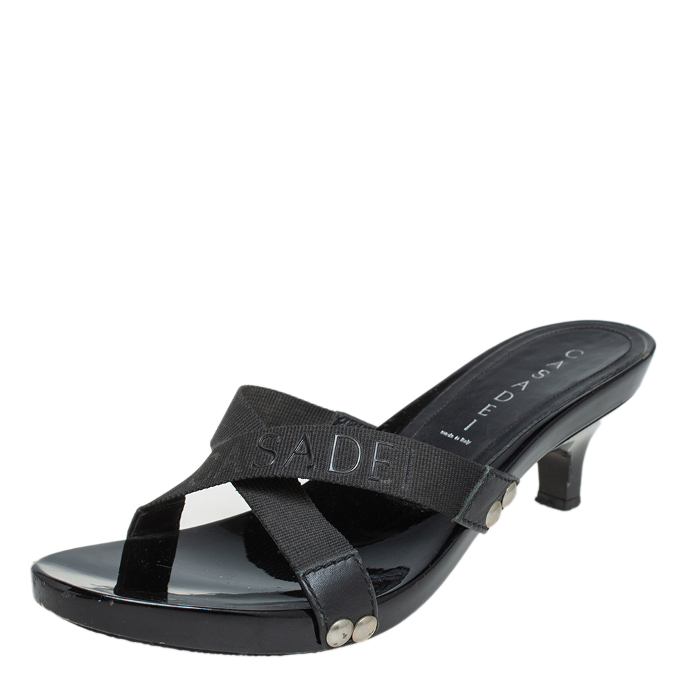 luxury-women-casadei-used-shoes-p465685-001 Casadei Black Fabric Studded Slide Sandals Size 38