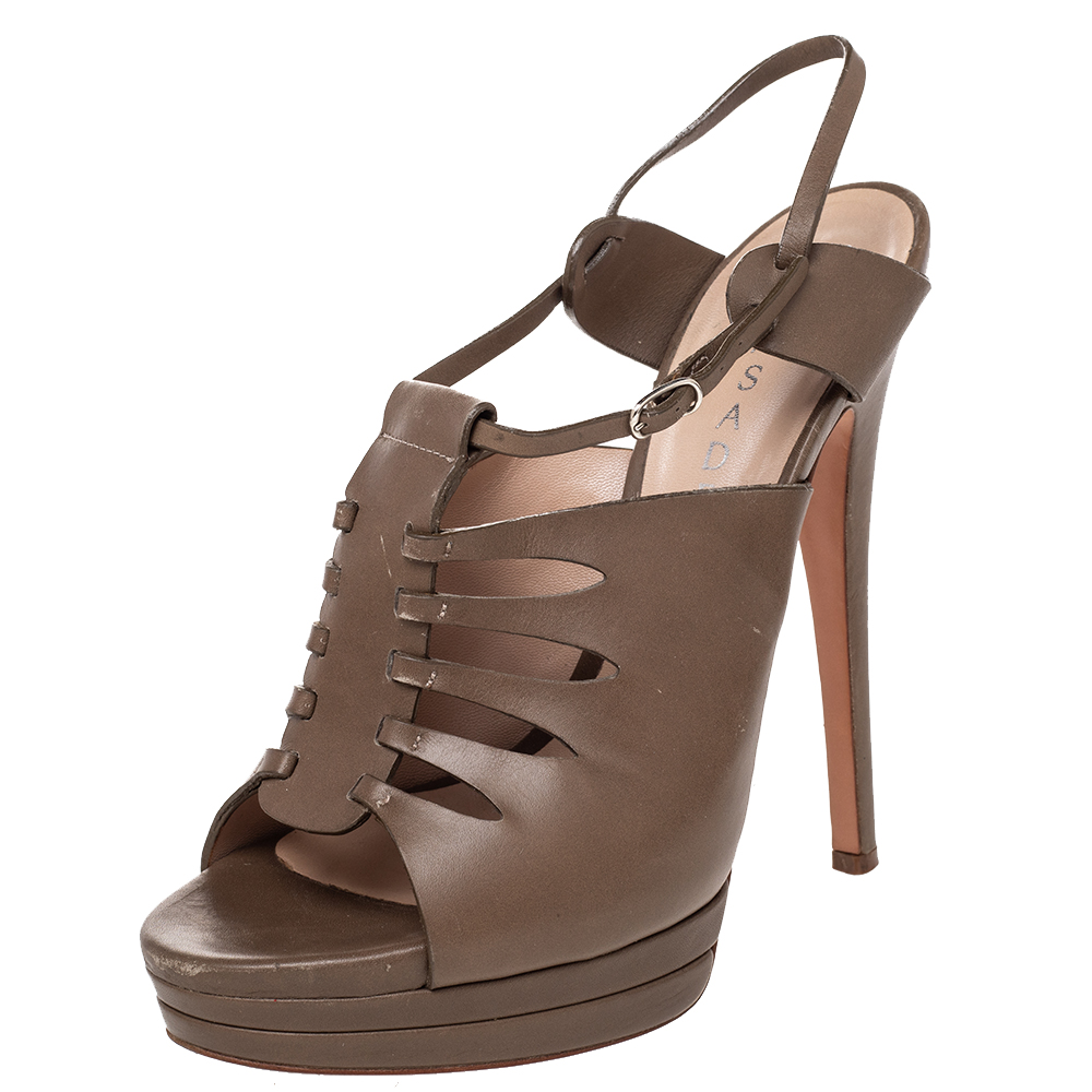 luxury-women-casadei-used-shoes-p473463-003 Casadei Brown Leather Cutout Open Toe Slingback Sandals Size 39