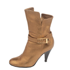 Casadei Gold Leather Ankle Length Boots Size 36
