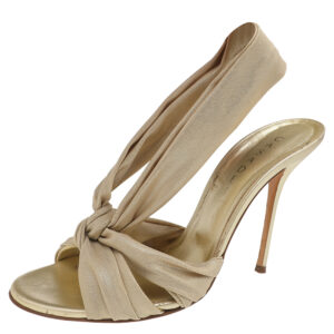 Casadei Gold Fabric Knot Detail Slide Sandals Size 40