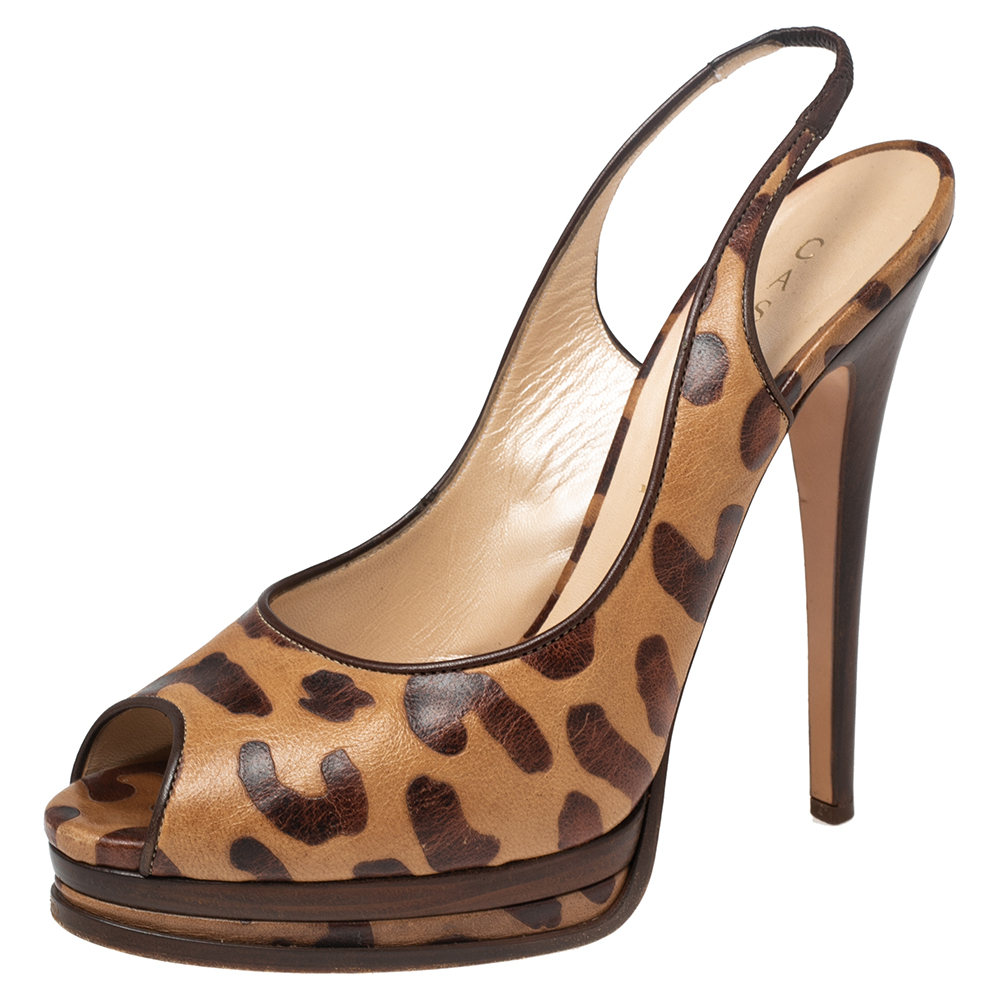 luxury-women-casadei-used-shoes-p543134-006-2 Casadei Brown/Beige Leopard Print Leather Peep Toe Platform Slingback Sandals Size 40