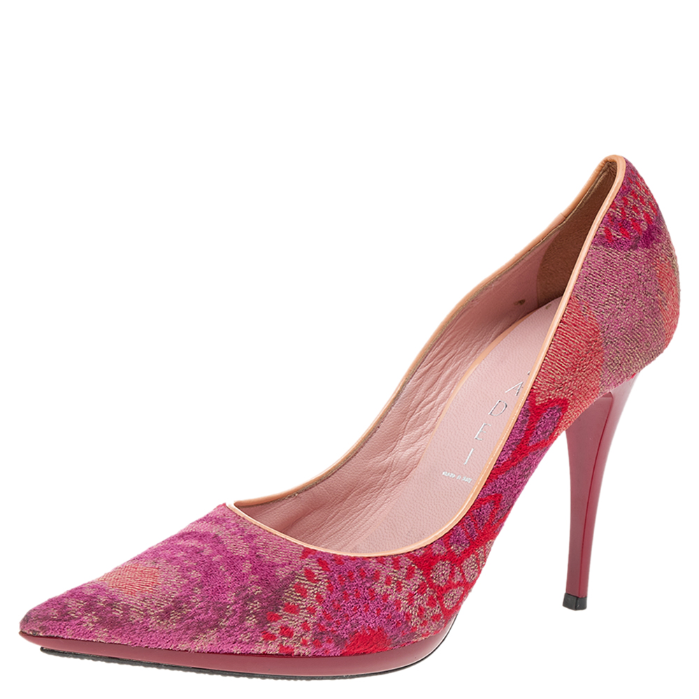 luxury-women-casadei-used-shoes-p569214-001-2 Casadei Multicolor Fabric And Leather Pointed Toe Pumps Size 36