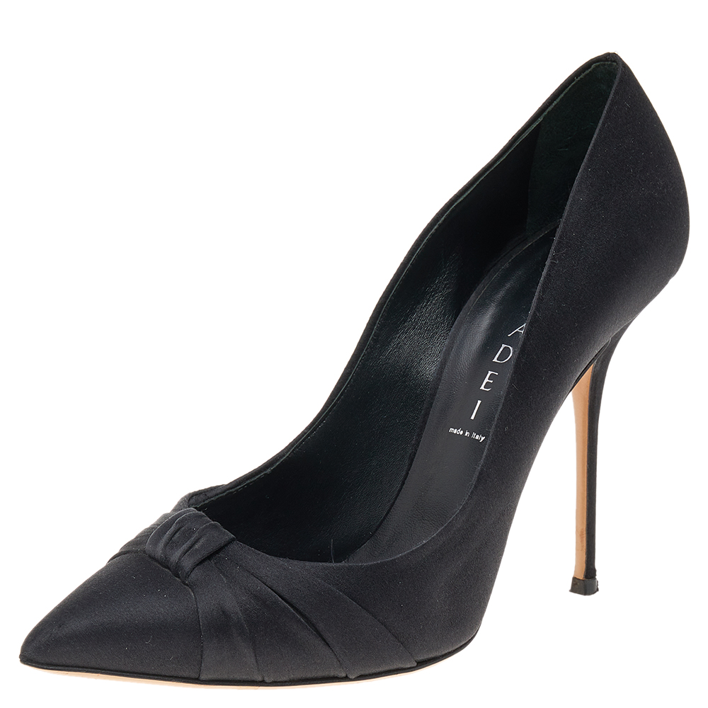 luxury-women-casadei-used-shoes-p569395-009-2 Casadei Black Satin Pointed Toe Pumps Size 39