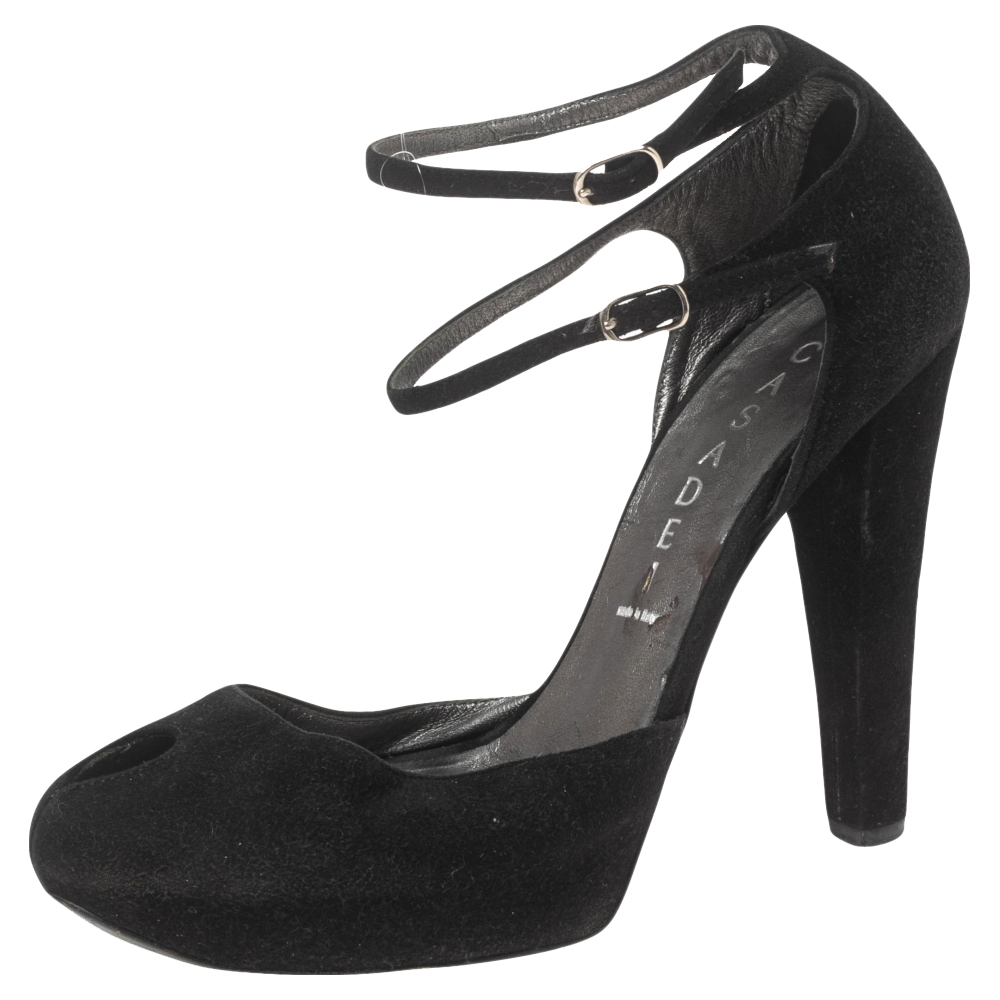 luxury-women-casadei-used-shoes-p596002-009-2 Casadei Black Suede Peep-Toe Ankle Strap Platform Sandals Size 35