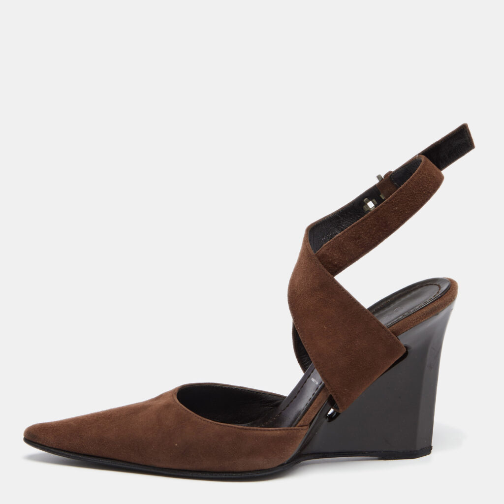 luxury-women-casadei-used-shoes-p642288-002-2 Casadei Brown Suede Ankle Strap Wedge Sandals Size 38