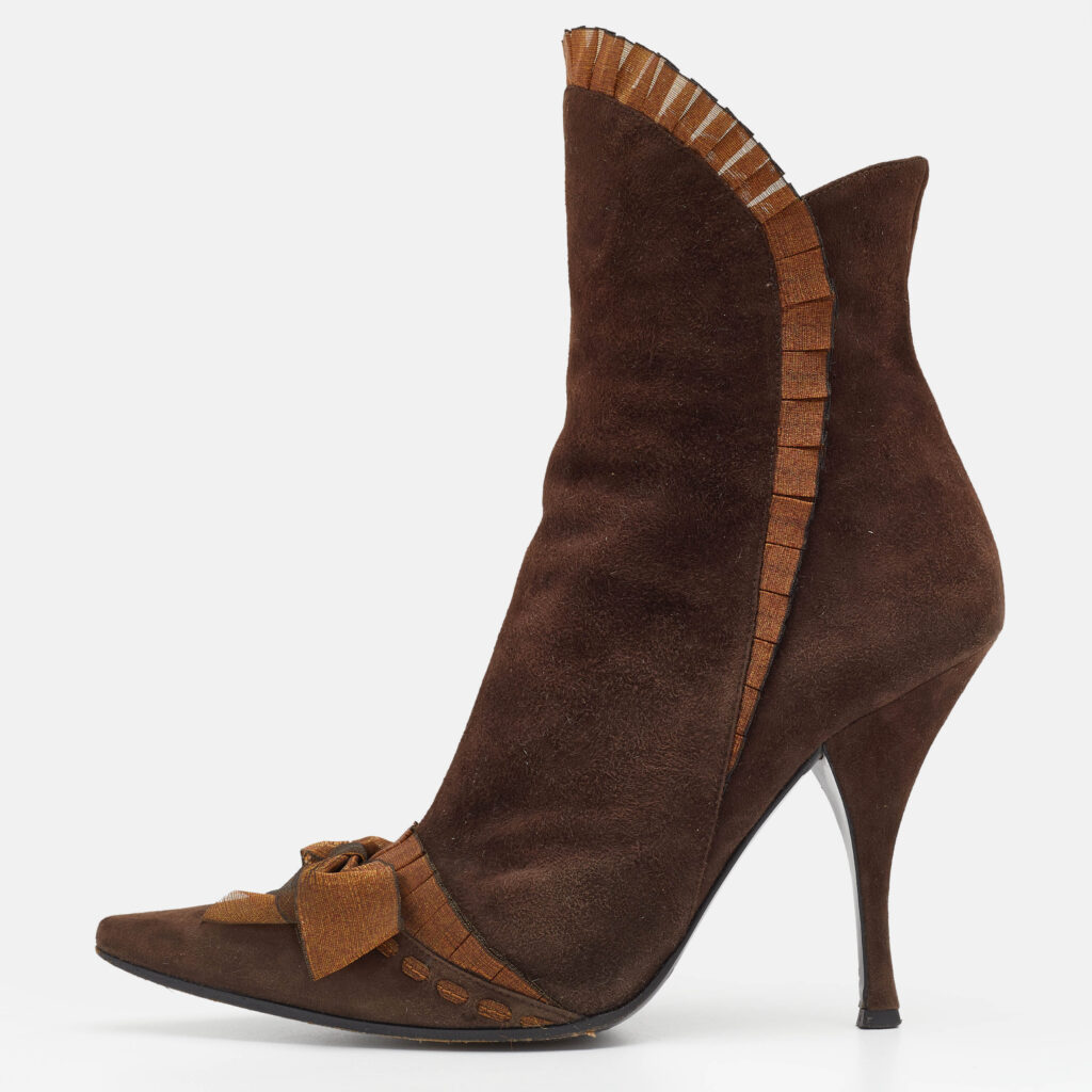 luxury-women-casadei-used-shoes-p662937-002-1 Casadei Brown Suede Bow Detail Ankle Length Boots Size 37