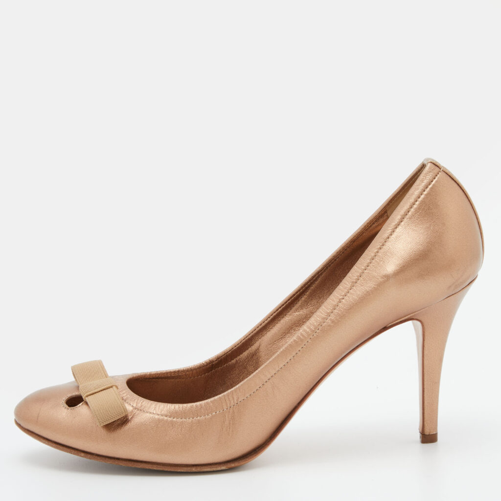 luxury-women-casadei-used-shoes-p810005-002 Casadei Metallic Leather Bow Pumps Size 38.5