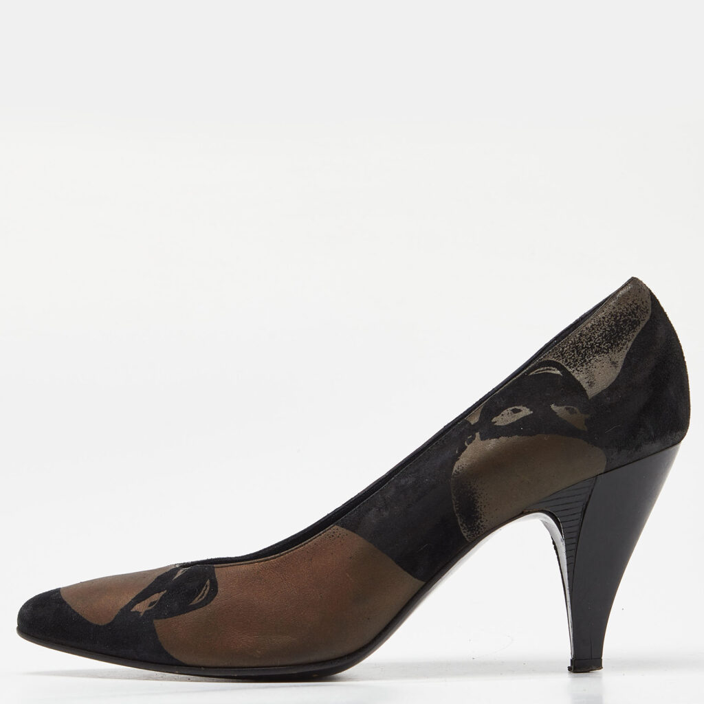 luxury-women-casadei-used-shoes-p923876-009 Casadei Black/Brown Printed Nubuck Leather Pointed Toe Pumps Size 39