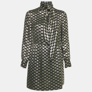 Celine Black Macadam Pattern Lurex Brocade Mini Dress S
