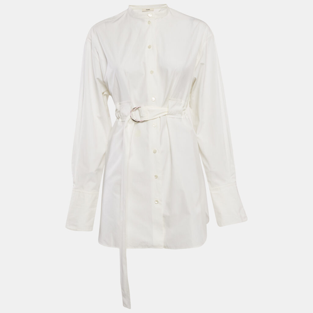 luxury-women-celine-used-clothes-p1093221-006 Celine White Cotton Waist Belt Detail Mini Dress M