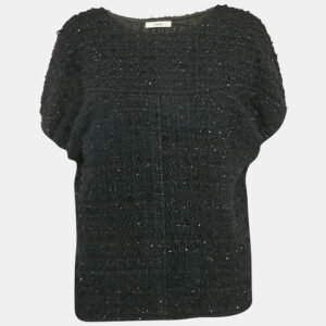 Celine Black Wool Blend Tweed Cape M