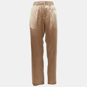 Celine Metallic Beige Satin Logo Applique Detail Side Trimmed Trousers M