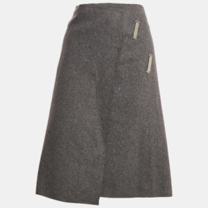 Celine Grey Wool Asymmetric Wrap Pencil Skirt S