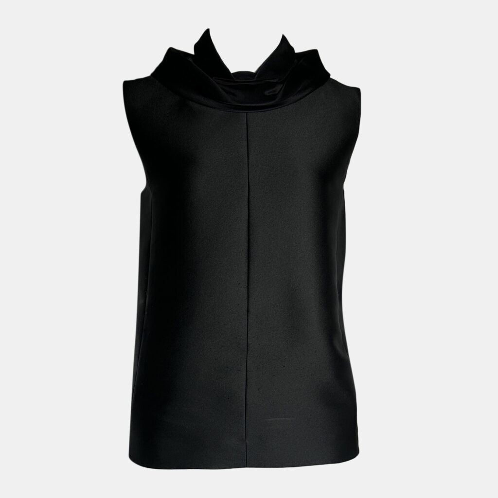 luxury-women-celine-used-clothes-p1147261-003 Celine Black Sleeveless Top with Ruffled Collar