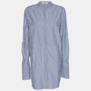 celine blue/white striped cotton button front shirt m