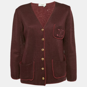 celine burgundy wool button front cardigan m