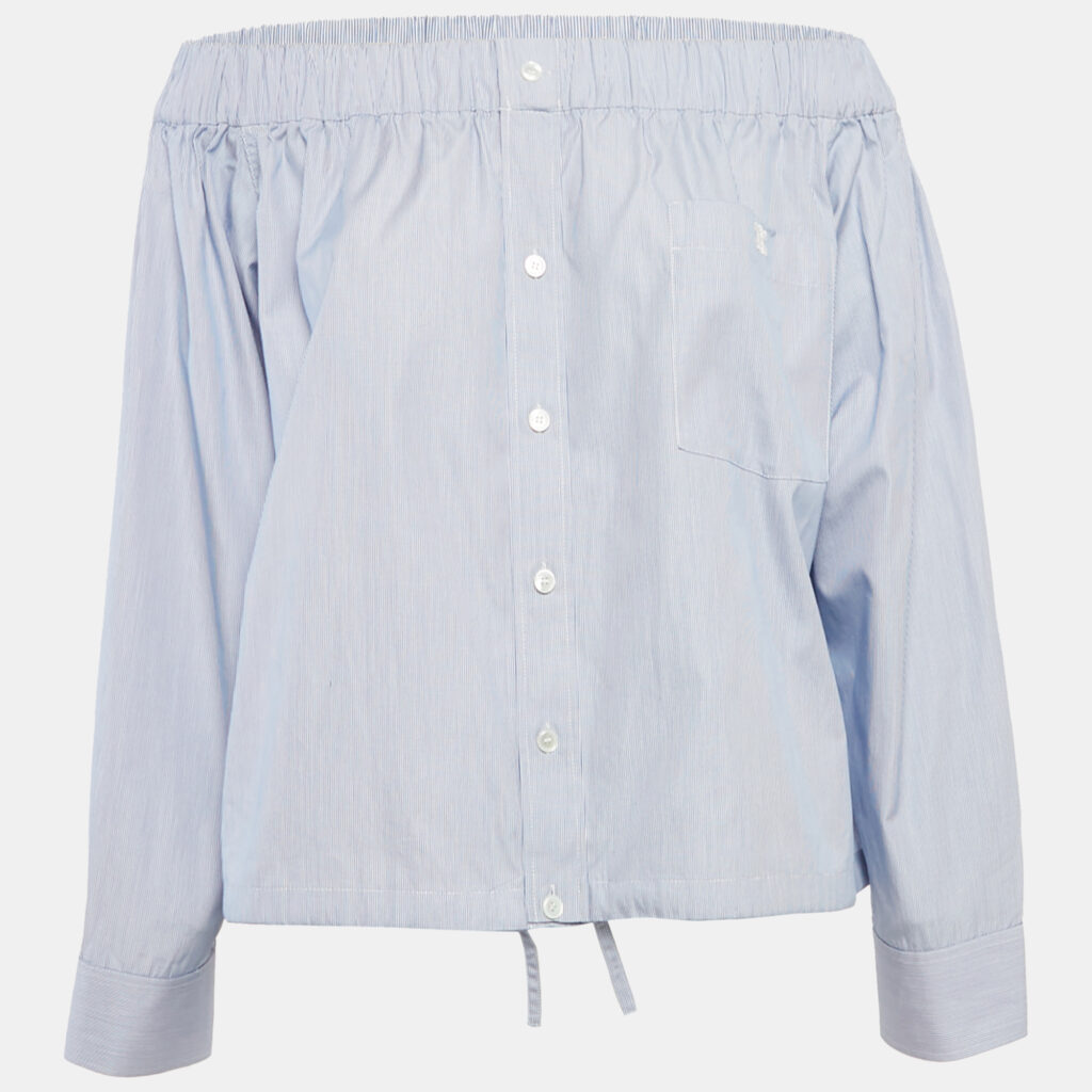 luxury-women-celine-used-clothes-p1168085-001.jpg Celine Blue Striped Cotton Off-Shoulder Blouse S