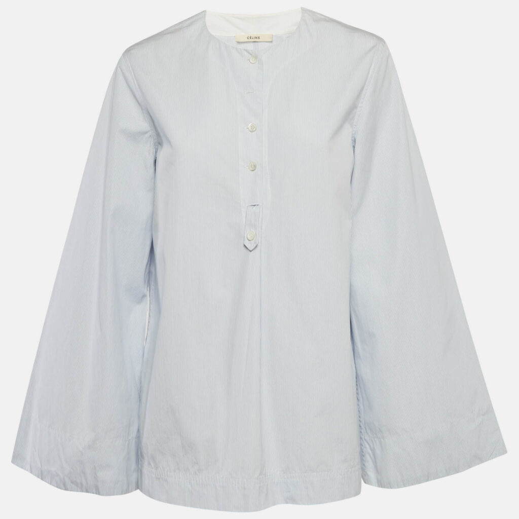 luxury-women-celine-used-clothes-p1169361-001 Celine Blue Striped Cotton Long Sleeve Top M