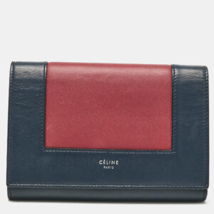 Celine Navy Blue/Burgundy Leather Frame Trifold Wallet